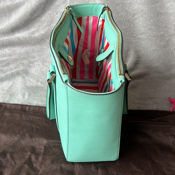 NWOT Kate Spade mint tote with striped interior, matching wallet NWT - Picture 9 of 12